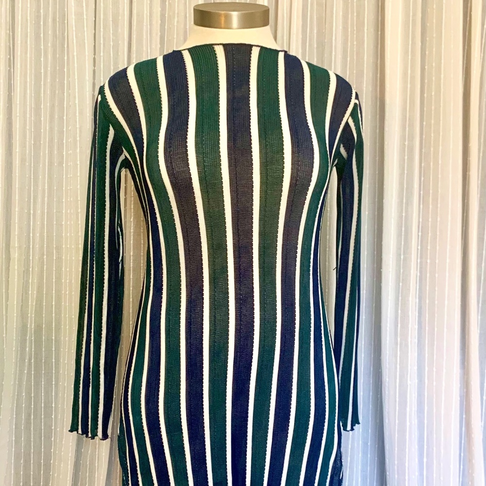 vertical striped stretchy bodycon semi sheer dress